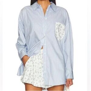 For Love And Lemons Blue Striped Button Down Shirt